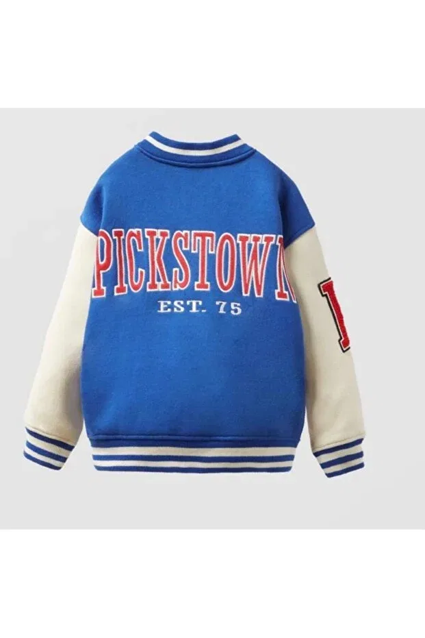 Детская куртка-бомбер с принтом Unisex USA Embroidered College Bomber Pink Hippo Kids, Saks Blue — фото 4