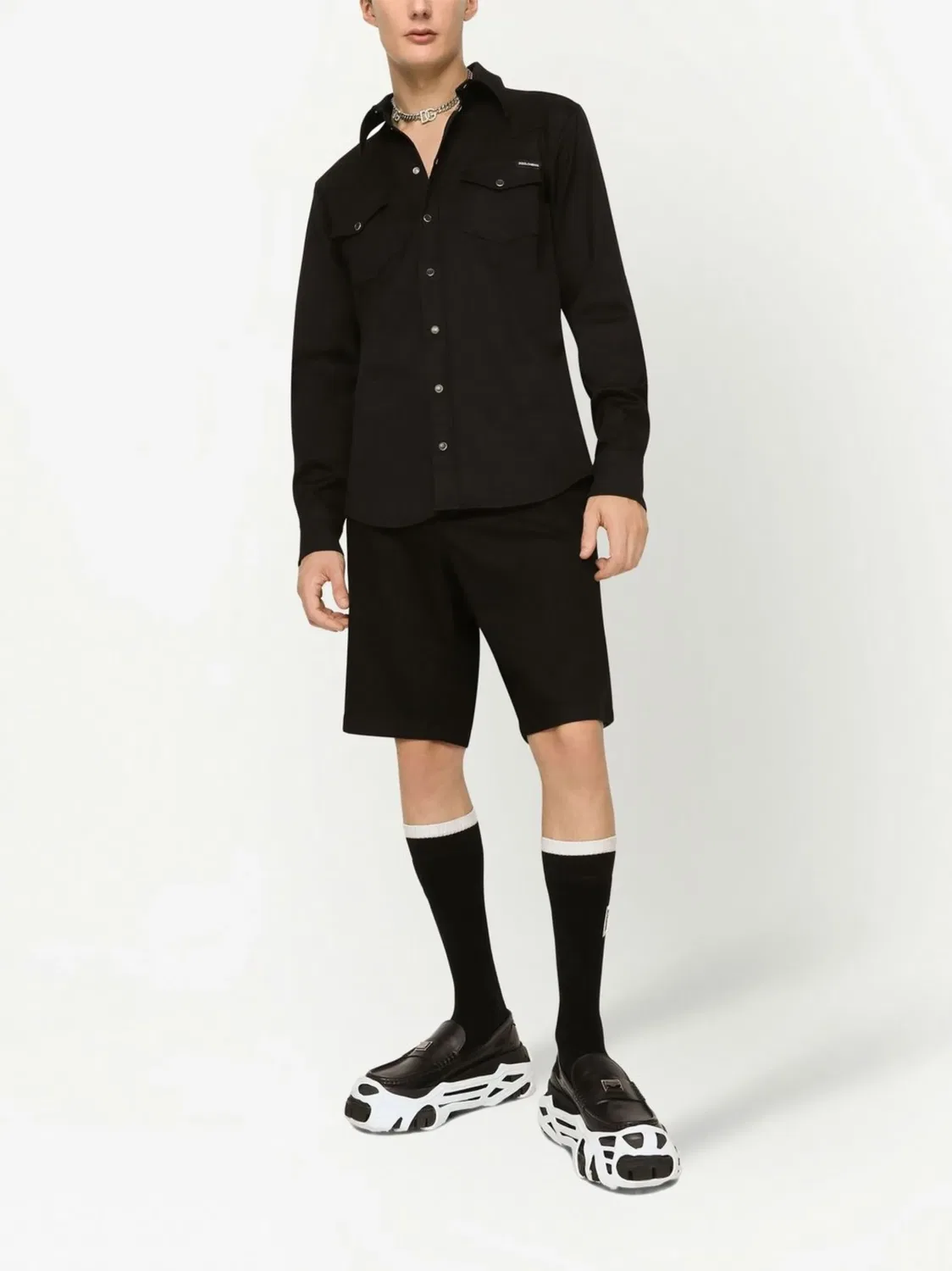 Dolce & Gabbana Рубашка из покрытого денима, черная — фото 2