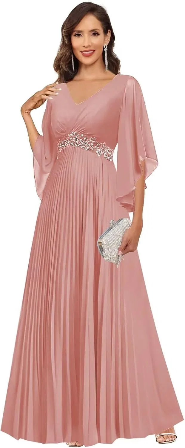 Женское вечернее платье с рюшами A-line Chiffon, Dusty Rose