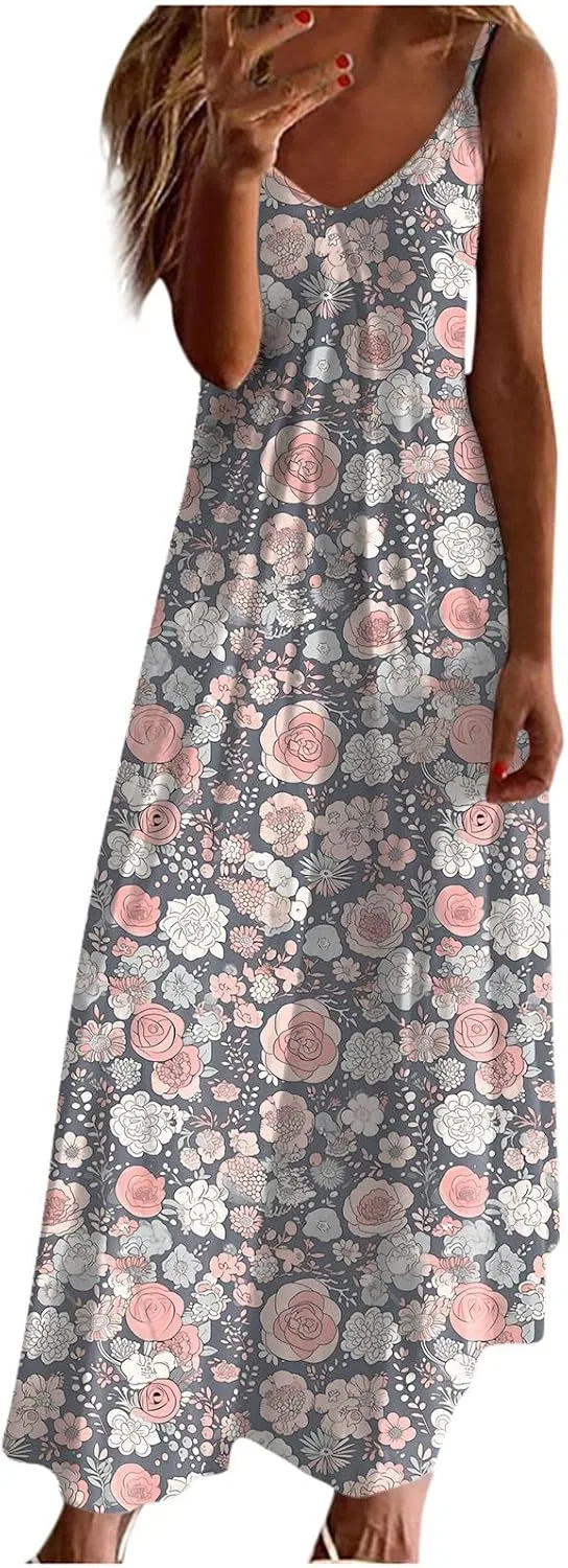 Женское летнее платье макси с V-образным вырезом Vintage Printed, Multicolor