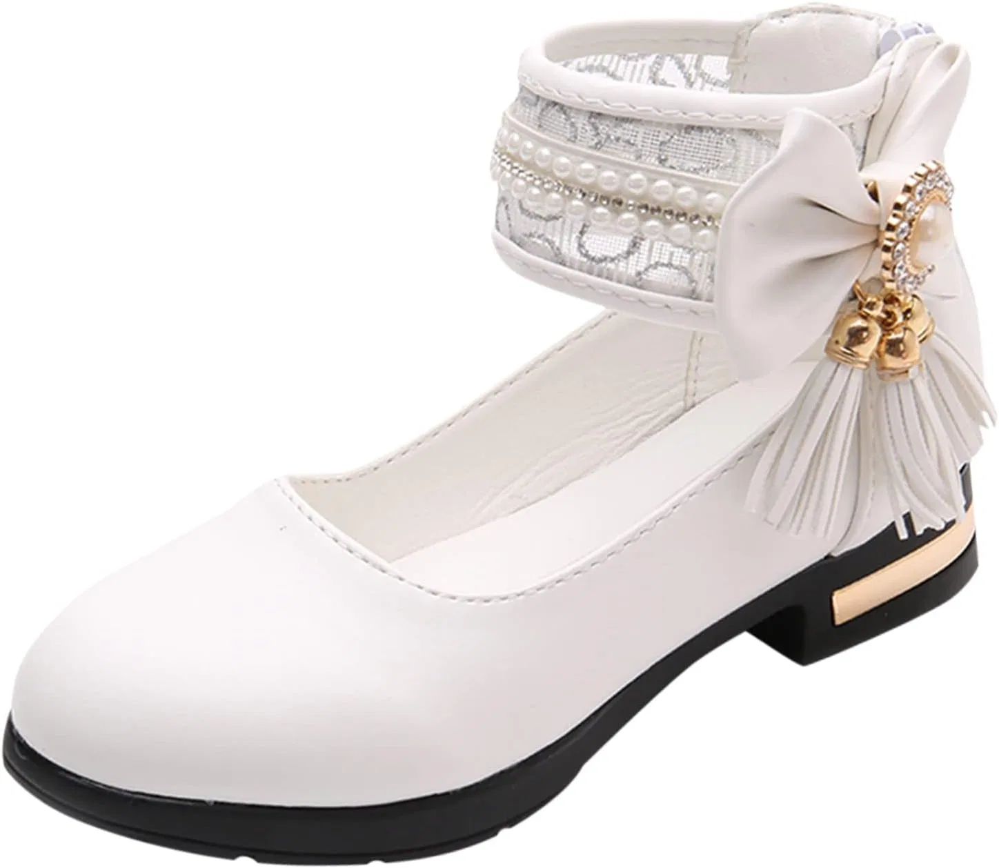 Детские туфли Мэри Джейн для девочек с кисточкой и украшением, White