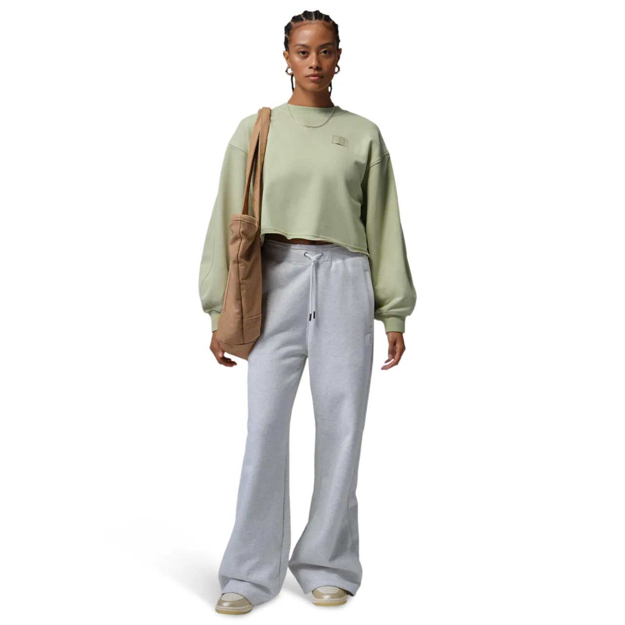Женское худи мод-кроп Flight Fleece Jordan, цвет Olive Aura/Lawn — фото 4