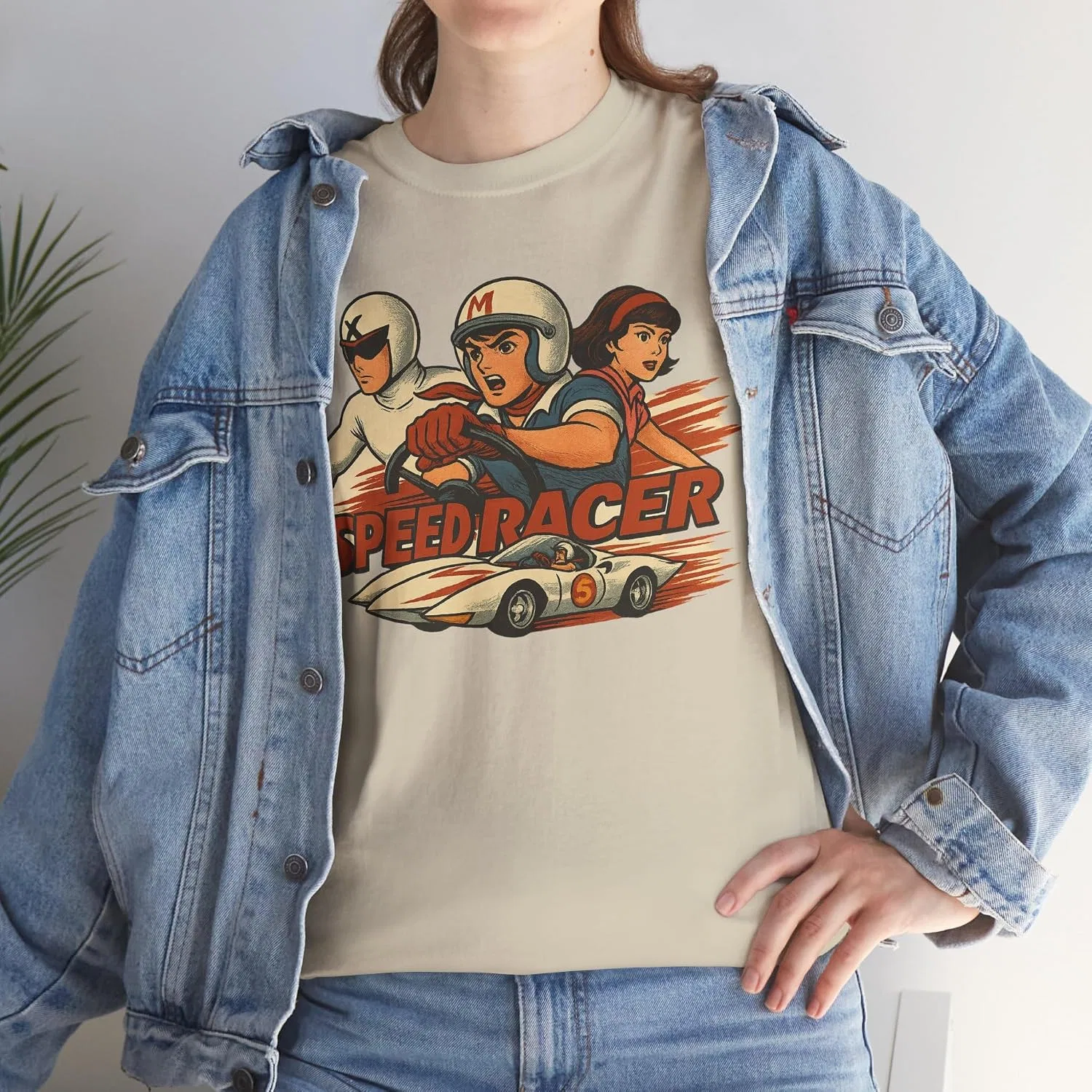 Женская футболка с принтом Retro Anime Inspired Speed Racer, песочный — фото 3