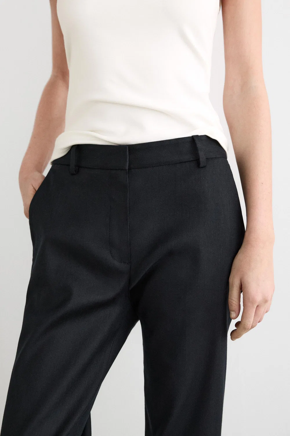 Брюки прямого кроя из смесовой льняной ткани Massimo Dutti, темно-синий — фото 4