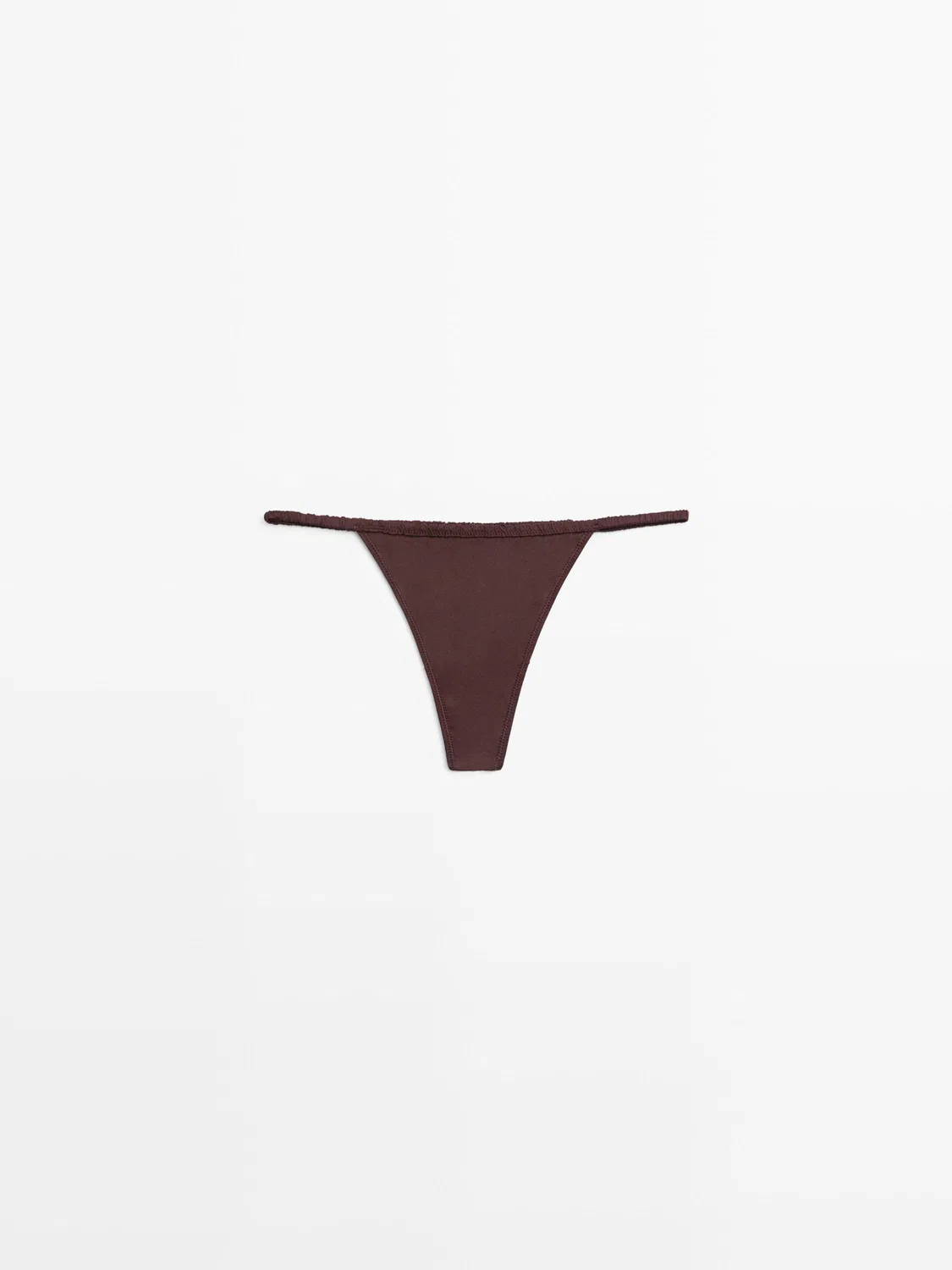 Шелковые стринги с кружевной отделкой Massimo Dutti, коричневый — фото 2