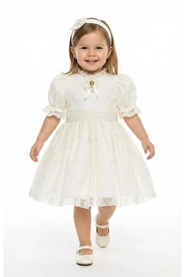 Детское платье с коротким рукавом Vintage lace dress Züri Kids, Ecru