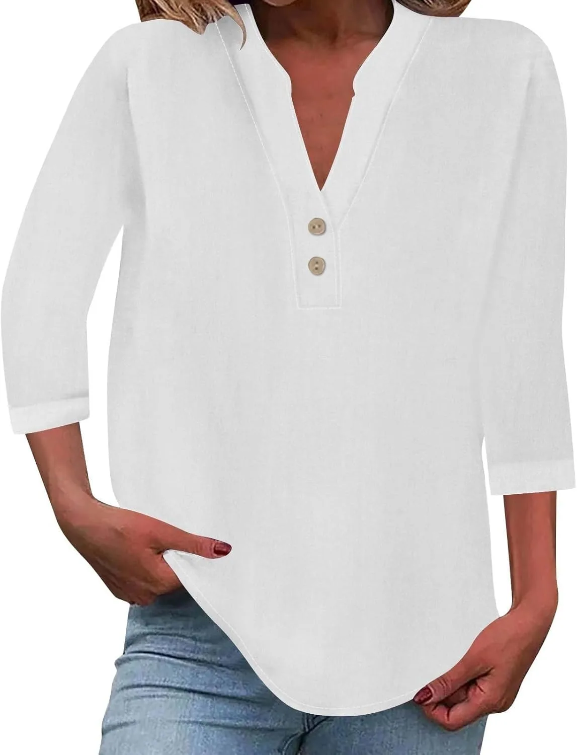 

Женская льняная рубашка с рукавом 3/4, свободного кроя GOKKILRW