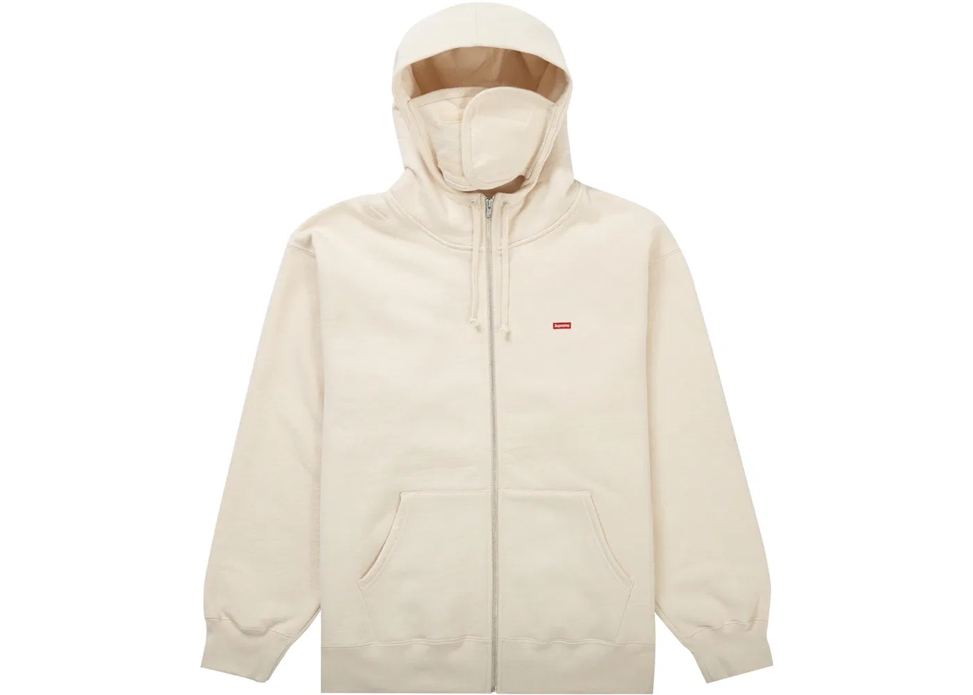 Мужской худи с молнией и карманом Supreme Small Box Facemask Zip Up Hooded Sweatshirt (FW21), Natural — фото 2