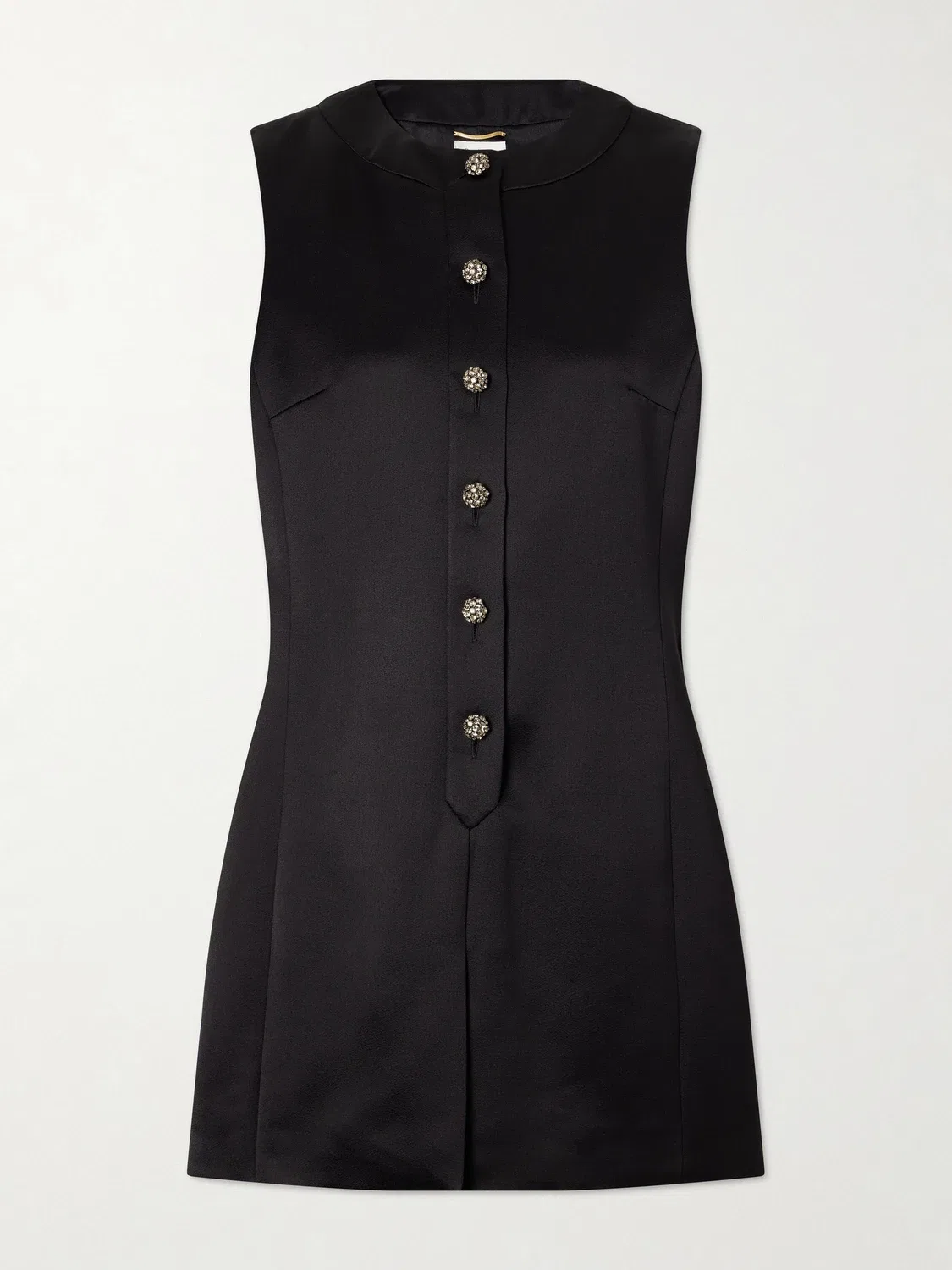 Мини-платье из крепа, украшенное кристаллами SAINT LAURENT, черный