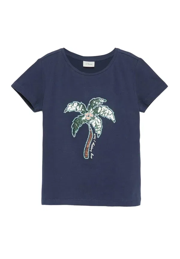 Футболка с принтом, хлопок, T-shirt S.Oliver, темно-синий