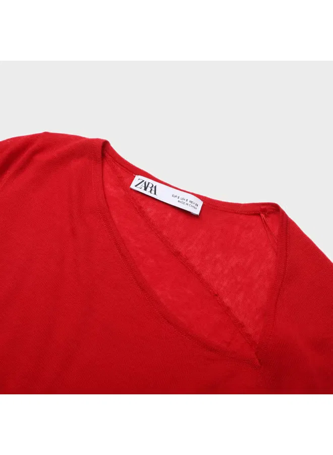 Топ с длинным рукавом и косым вырезом Zara, красный — фото 4