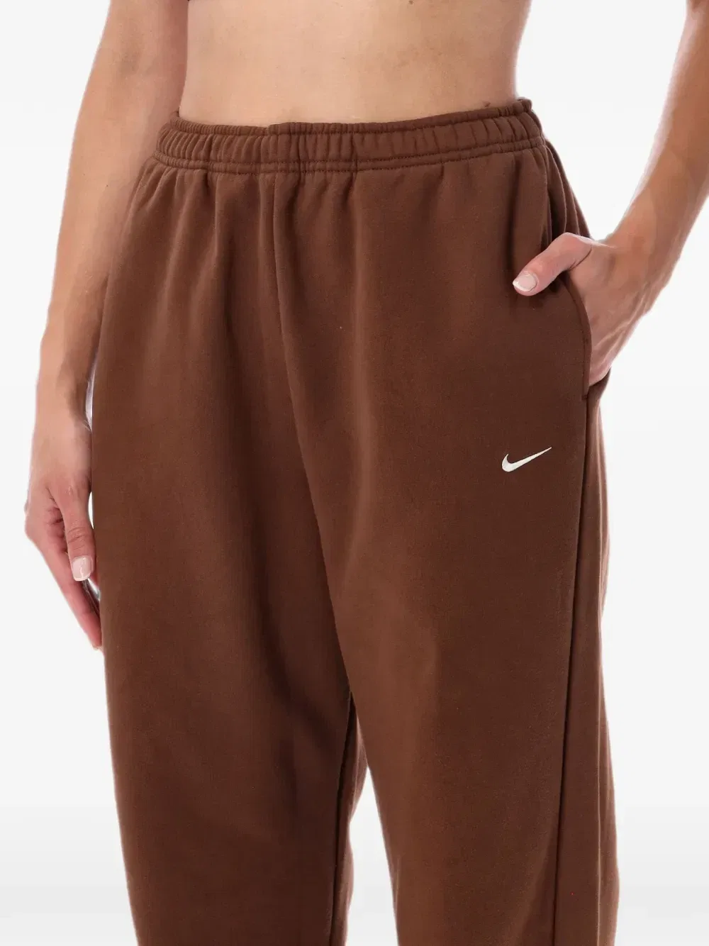 Свободные штаны Nike Studio Fleece средней плотности с высокой посадкой и манжетами, коричневый — фото 3
