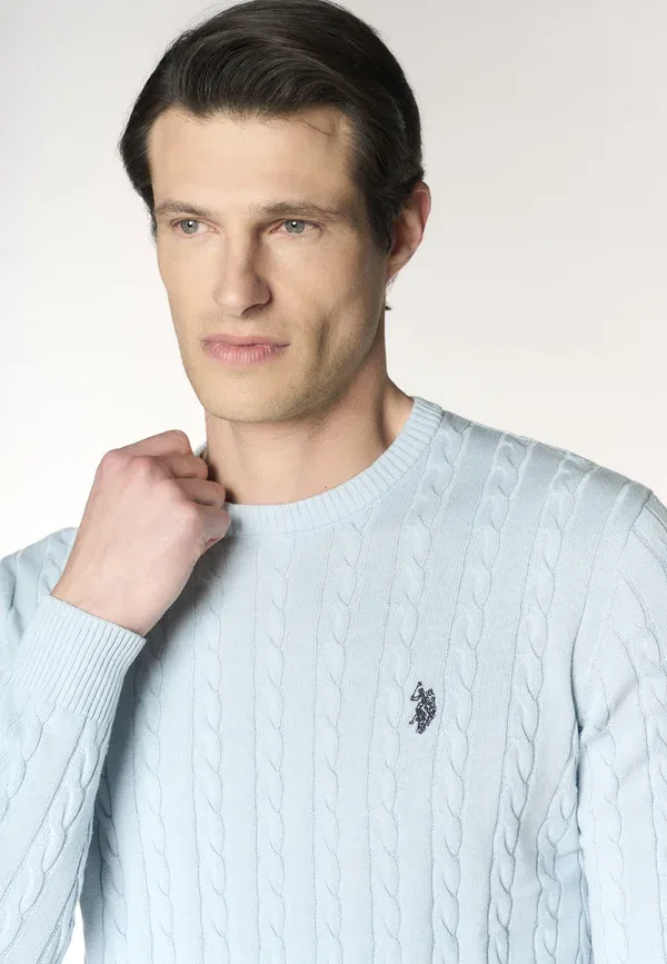 Джемпер с кабельным вязанием Jumper U.S. Polo Assn., blu, синий — фото 4