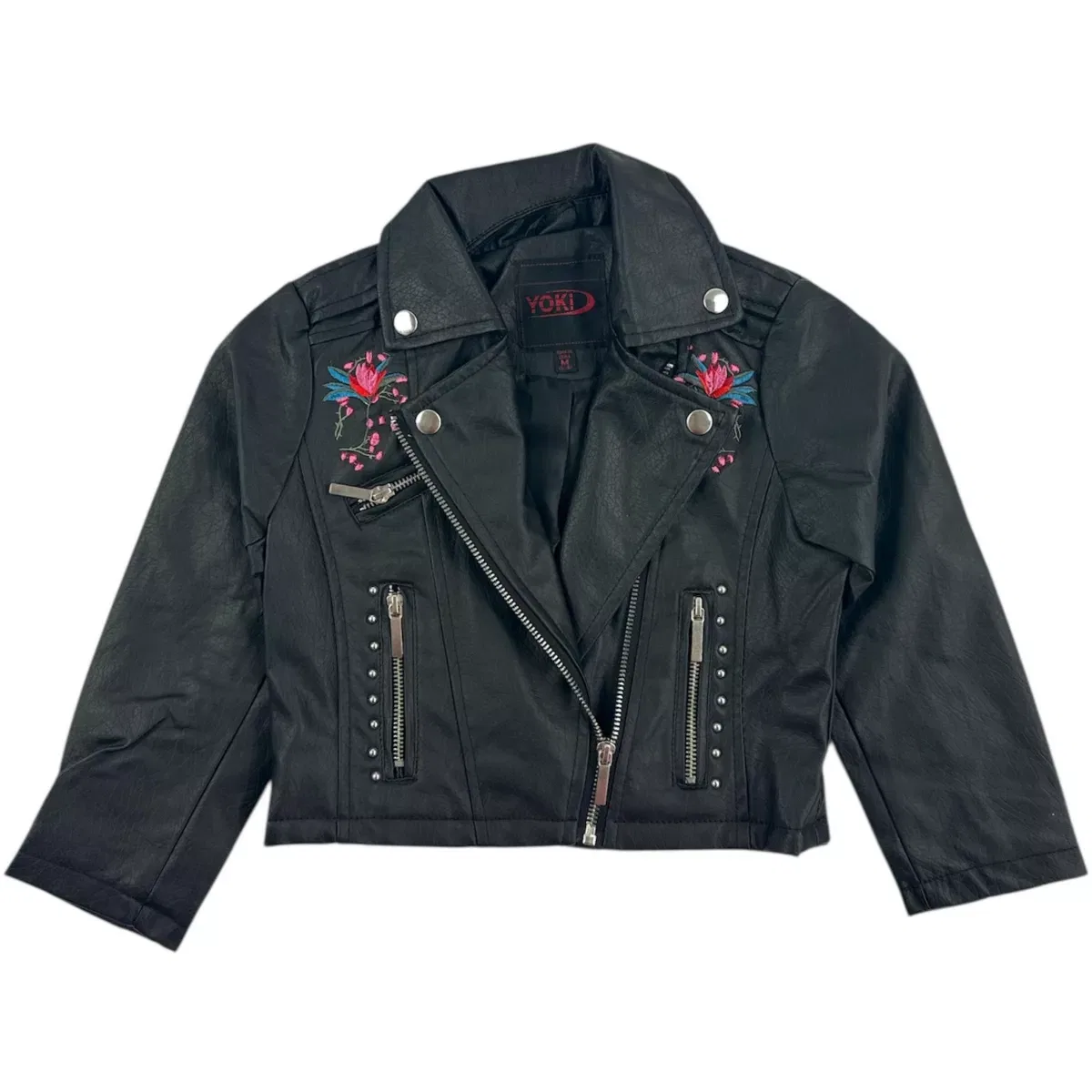 Детская куртка для девочек с вышивкой Floral Embroidered Design Yoki, Black — фото 2