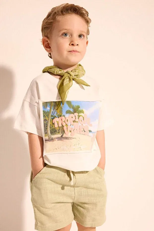 Детская футболка для мальчиков с принтом Oversized Palm Defacto, White-Wt32 — фото 3