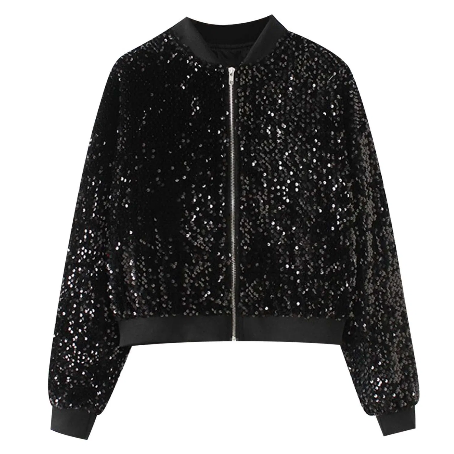 Женская куртка с пайетками для весны и лета, Black
