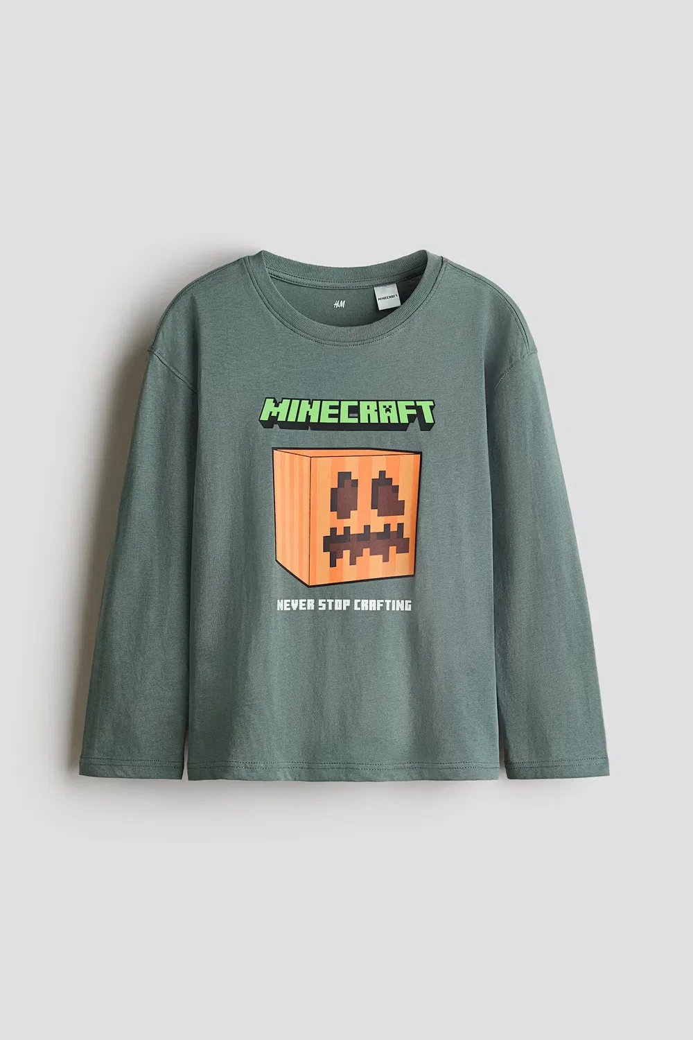 Рубашка с длинными рукавами и принтом H&M, Dunkles Mattgrün/Minecraft
