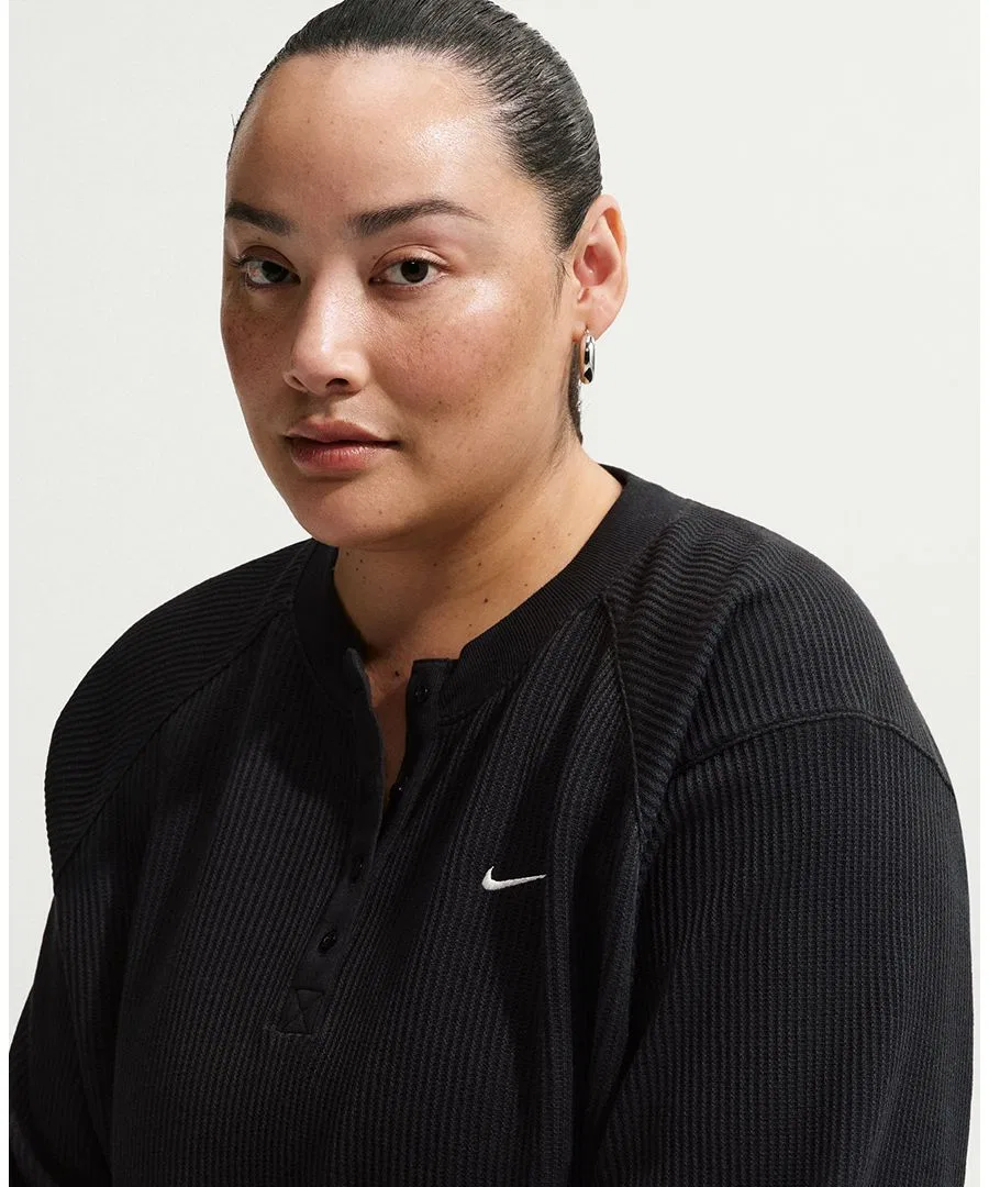 Футболка с длинным рукавом Nike Sportswear Chill Waffle Plus Size Oversized Henley Long-Sleeve Top, Black Sail — фото 2