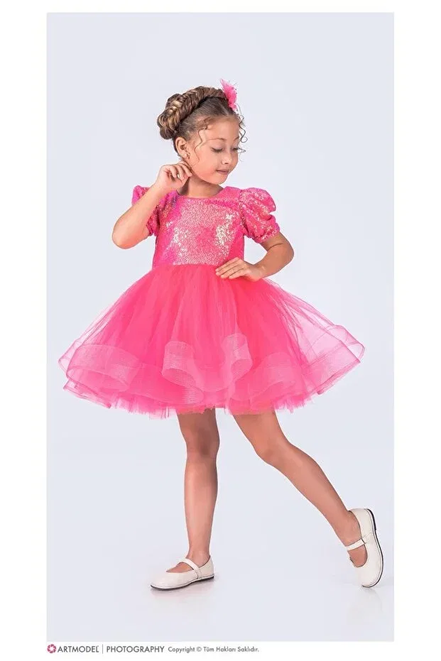 Детское платье для девочек с пайетками Ballerina model sequin sequin girl's dress Generic Brands, Pink — фото 3