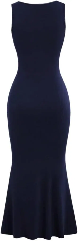 Женское приталенное платье без рукавов с квадратным вырезом, Navy Blue
