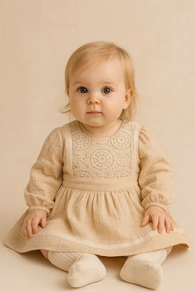 Детское платье для девочек с длинным рукавом Mixmax Bebe, Beige