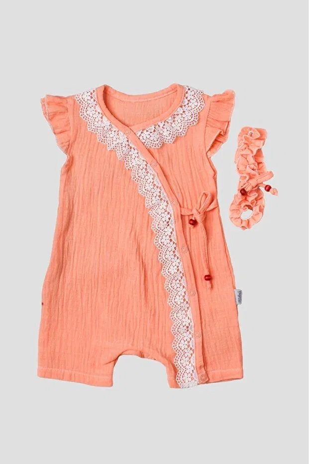 Детский комбинезон для девочек хлопковый Chicsy Baby, Salmon — фото 4