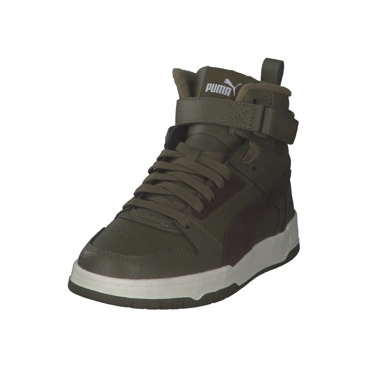 Детские кожаные кроссовки с липучкой RBD Game WTR Jr Puma, Olivgrun Braun — фото 4