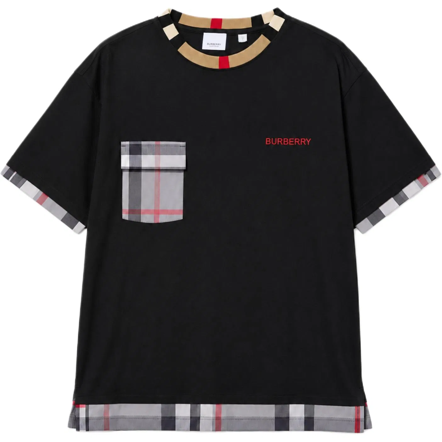 Мужская футболка с принтом Vintage Plaid Edge Burberry, Черный