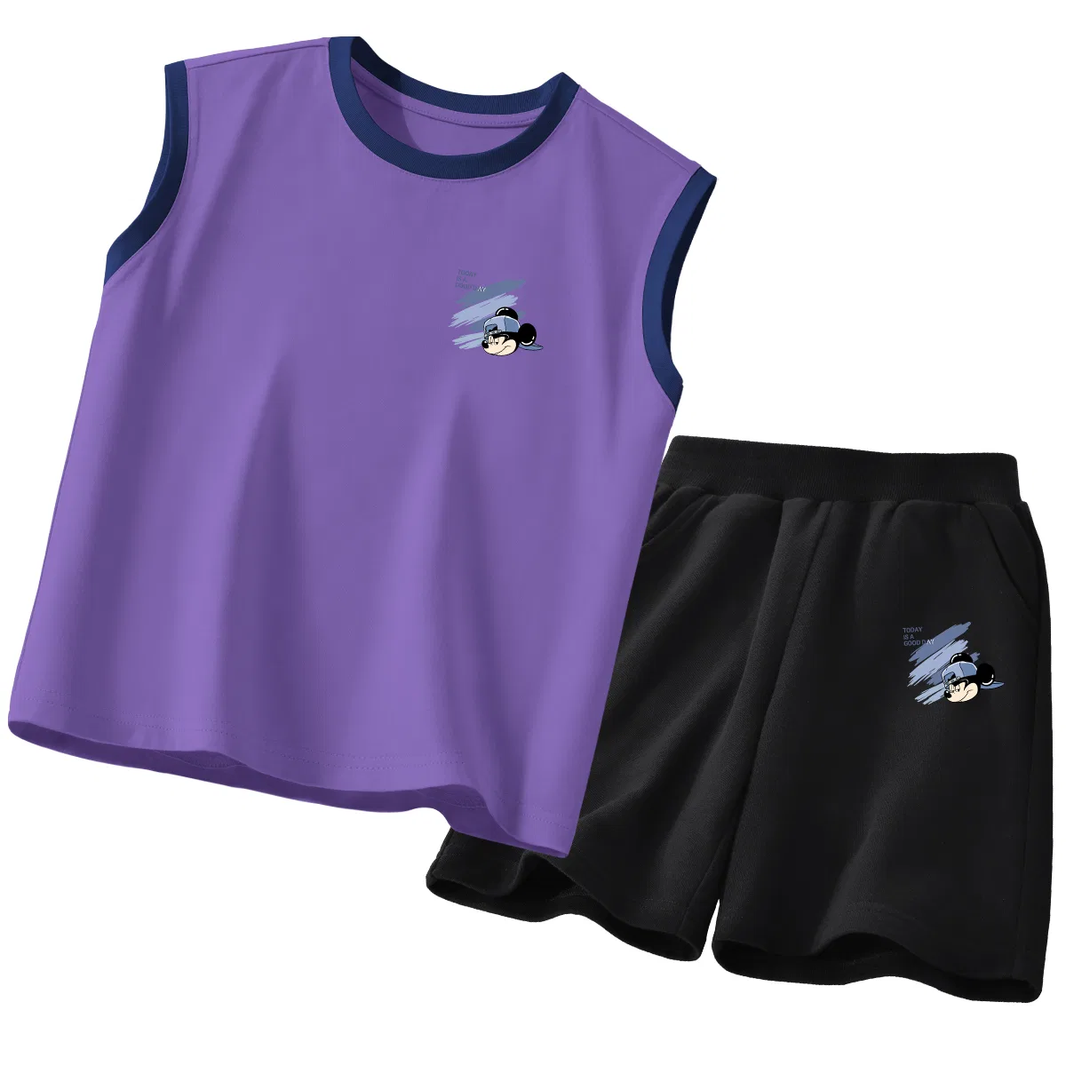 Детский костюм Casual Sportswear с круглым вырезом Disney, Di Floral Minnie Yellow Purple+Di Knot K Black — фото 4