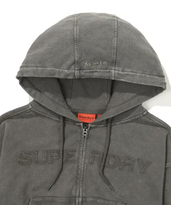 Худи на молнии, винтажная стирка, Superdry, темно-серый — фото 3