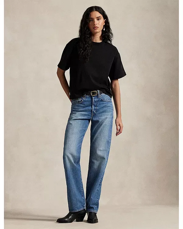 Женская футболка с круглым вырезом Relaxed Cropped Crewneck Tee Ralph Lauren, черный — фото 2