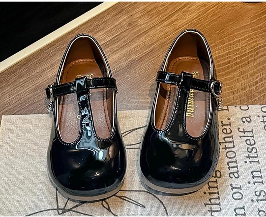 Детские туфли Мэри Джейн для девочек с ремешком T-Strap WPENGCAI, Black — фото 4