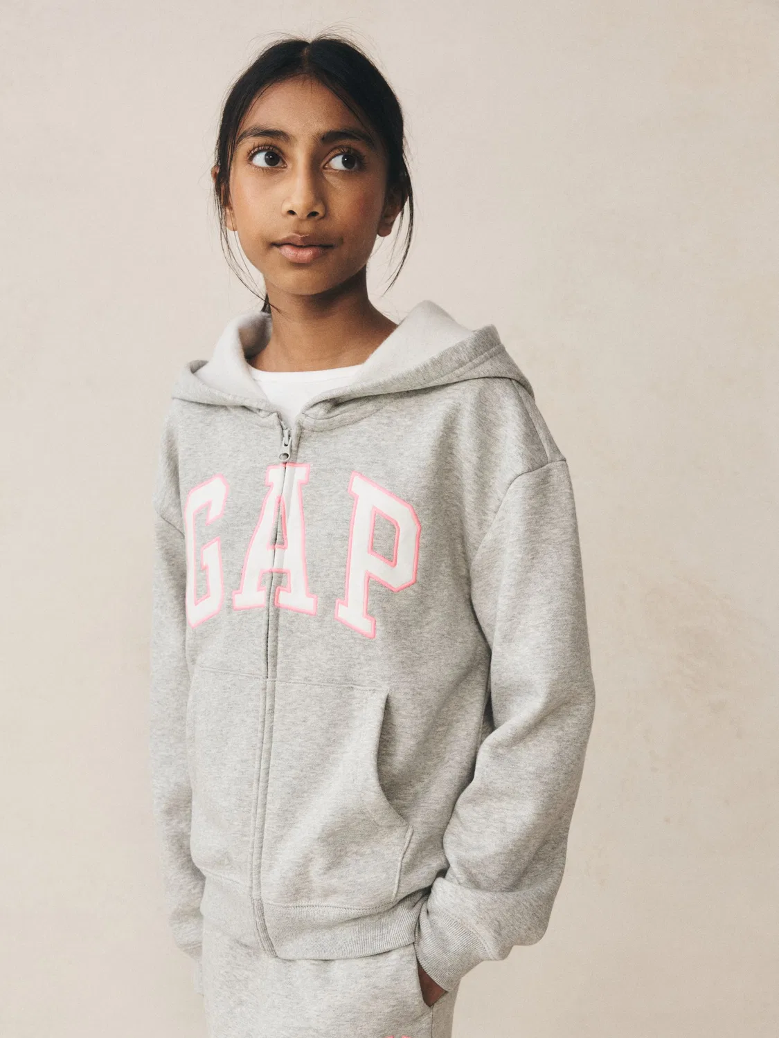 Худи оверсайз с капюшоном, Relaxed Logo Zip Gap, серый