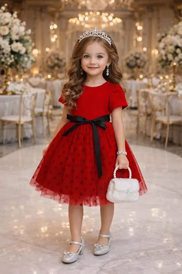 Детское платье для девочек с коротким рукавом Sofyella, Red