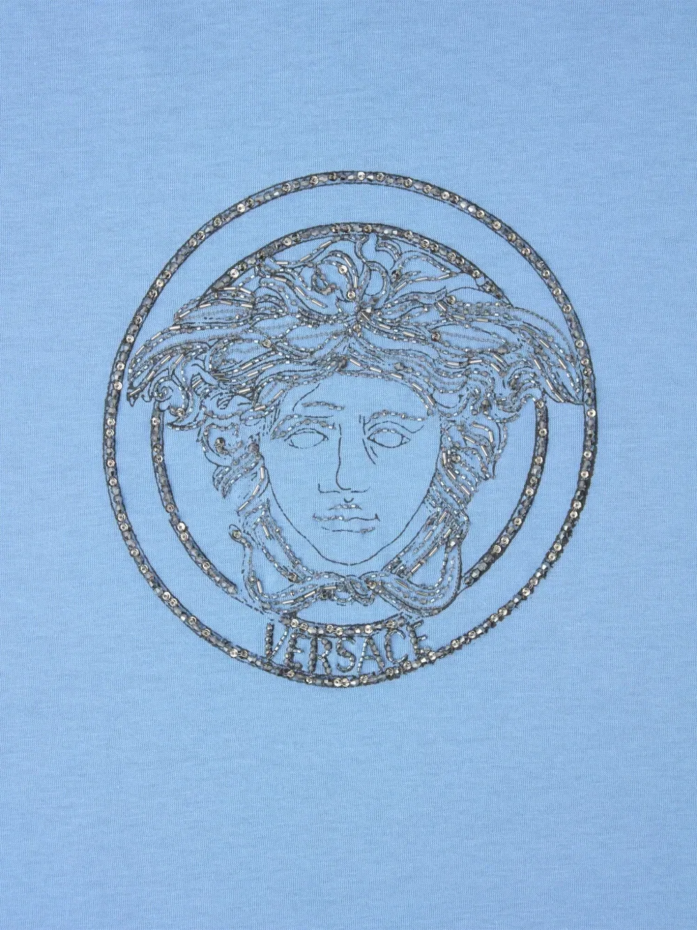 Футболка приталенного кроя из хлопкового джерси с вышитым логотипом Versace, синий — фото 3
