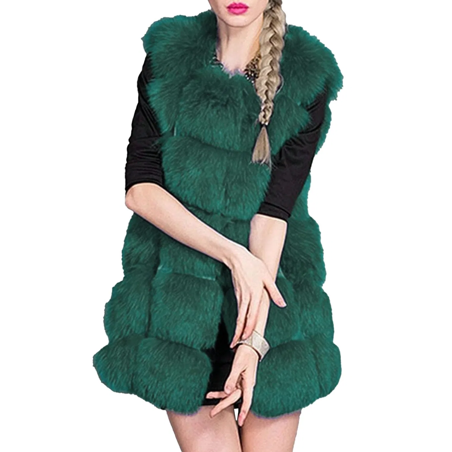 Женский жилет без рукавов с искусственным мехом Warm Faux Fur Coat, Verde