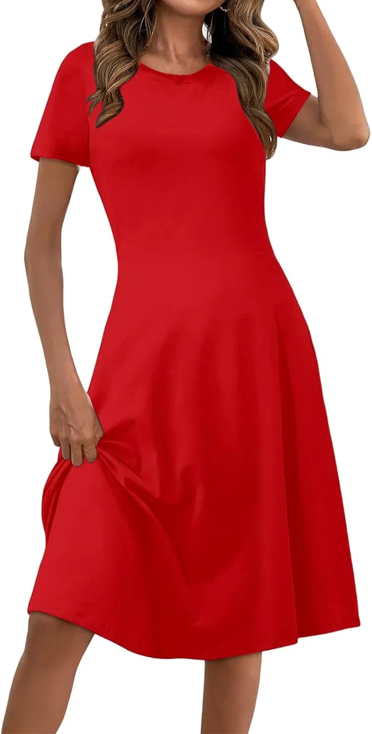 Женское летнее платье свободного кроя с коротким рукавом, Red