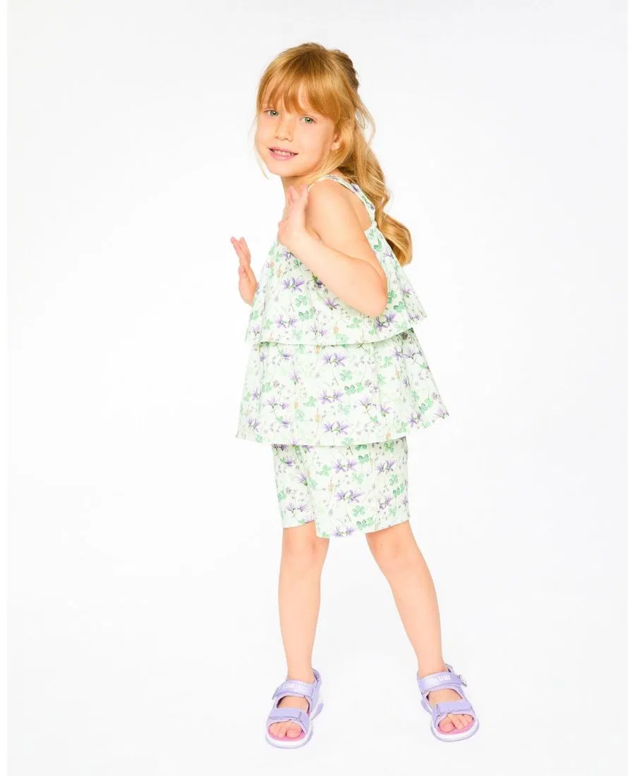 Боди-комбинезон без рукавов с многослойными воланами Deux par Deux, Green Floral Print — фото 2