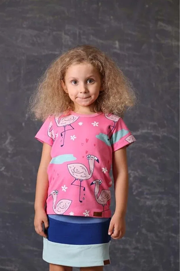Детское для девочек хлопковое футболка Flamingo patterned organic tshirt Walkiddy, Pink