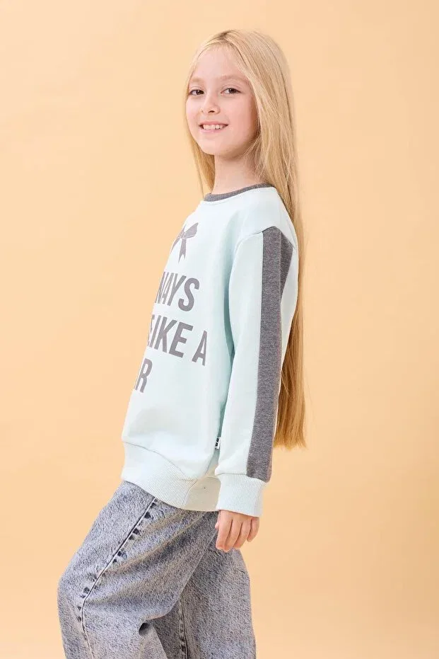 Детские свитшот для девочек с принтом Perendi, Mint Green — фото 3