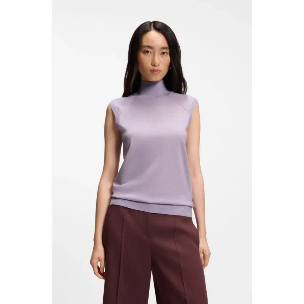 Женский топ без рукавов из шерсти мериноса BOSS, Light Purple — фото 3