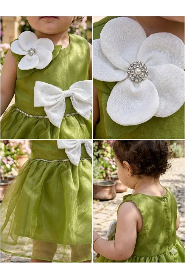 Детское платье из фатина для девочек с принтом Asalea, Olive Green — фото 2