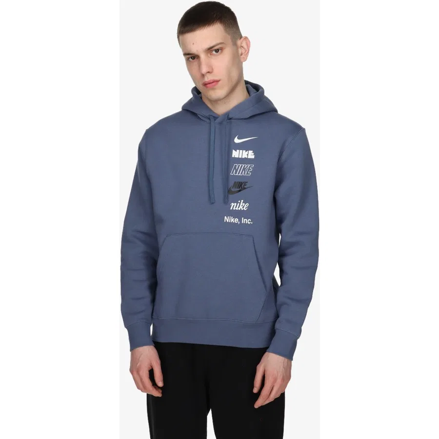 Мужской капюшоновый свитшот с длинным рукавом Nike Nk Clup, Синий — фото 3