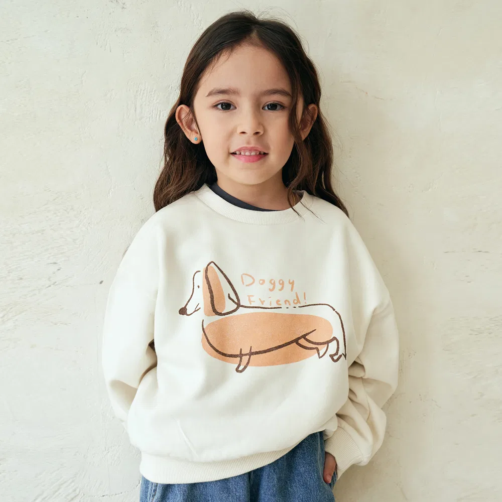 Детский свитшот с графическим принтом Doggy, длинным рукавом, белый BEACHESAND CREAM KIDS, Белый