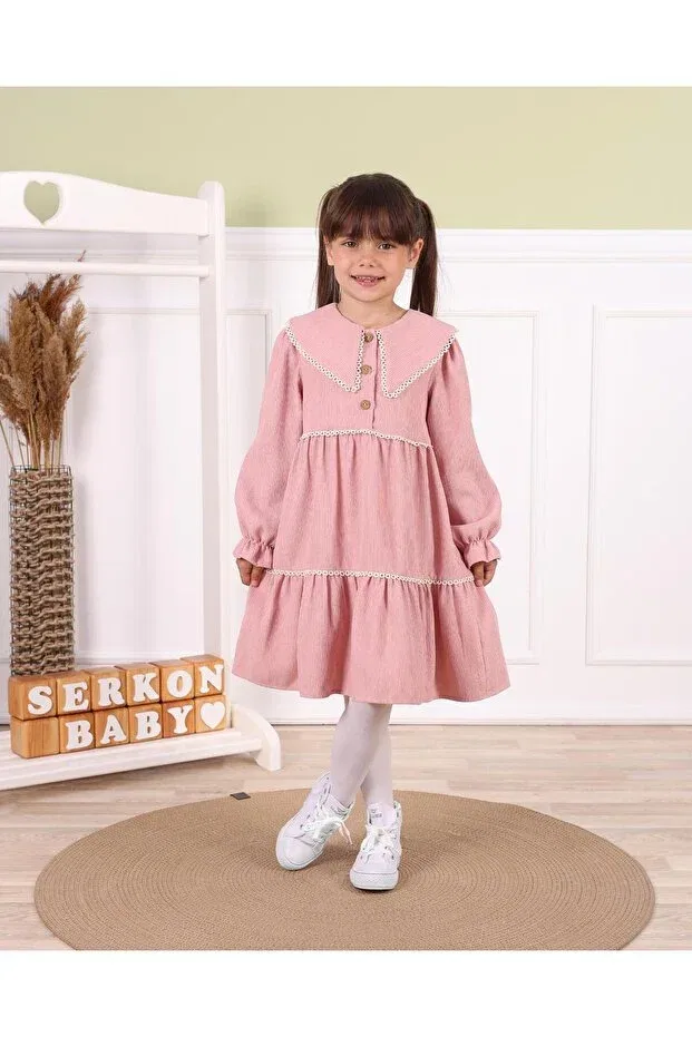 Детское платье для девочек из вельвета Dusty Rose Velvet Woven Fishtail Detailed Baby Girl Children's Dress Kidello, Dried Rose