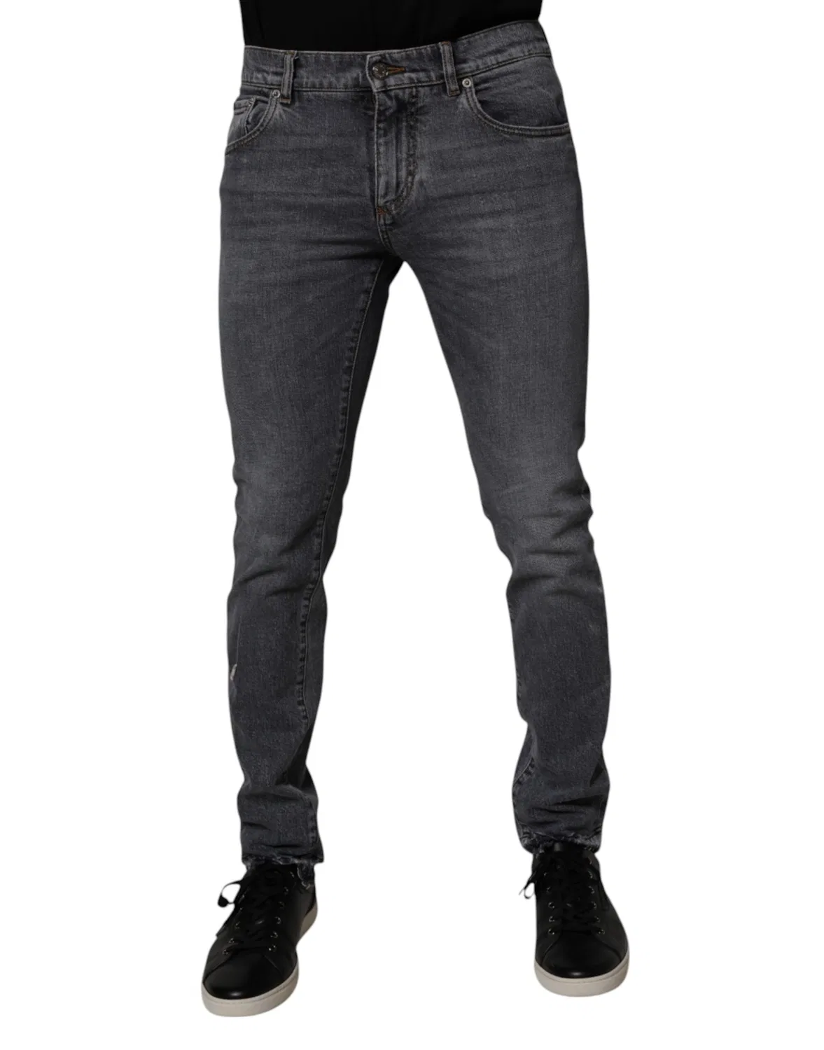 Мужские джинсы скинни с логотипом Dark Gray Cotton Stretch Skinny Denim Jeans Dolce & Gabbana, Dark Gray — фото 2