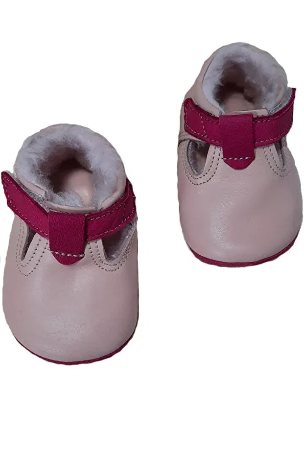 Детские ботиночки для новорожденных с меховым воротником First step furry baby booties Kapar, Pink — фото 2