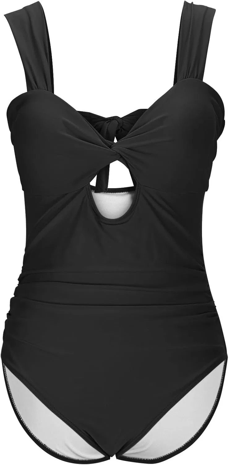 Женский цельный купальник с вырезами и утяжкой живота, Black — фото 4