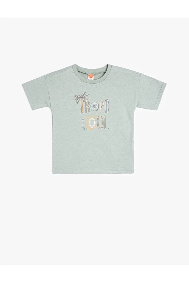 Детская футболка с принтом Slogan printed crew neck short sleeve cotton t-shirt Koton, Green