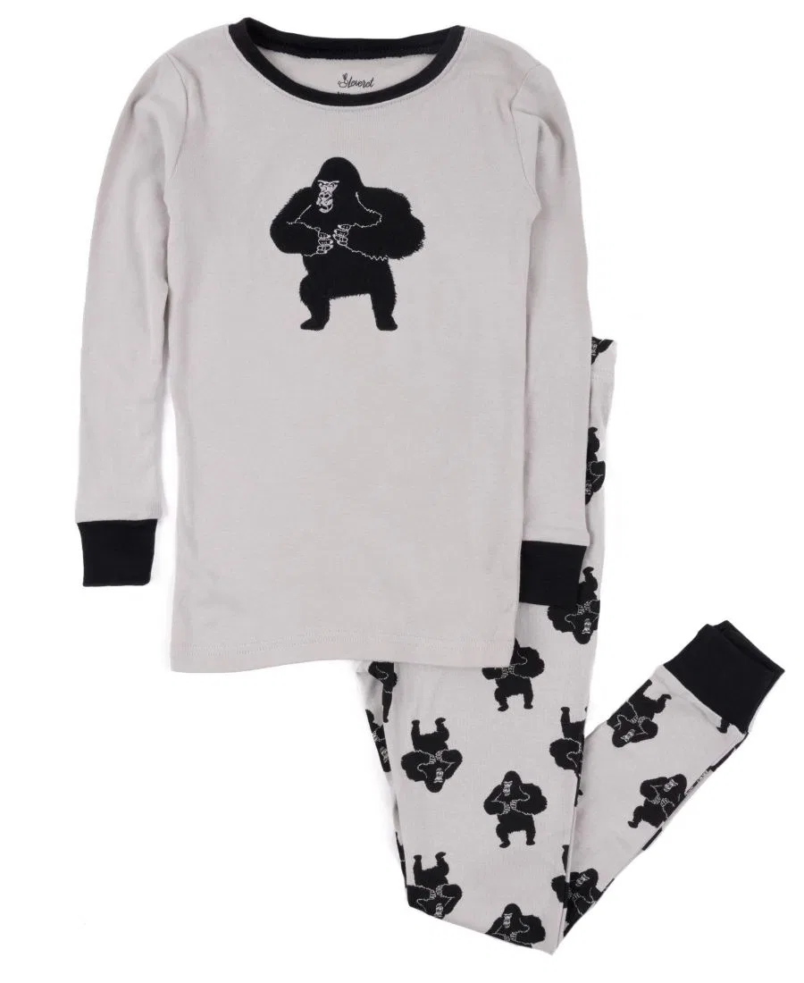 Пижамный комплект с длинным рукавом из хлопка Cozy Critters Leveret, Gorilla Light Grey